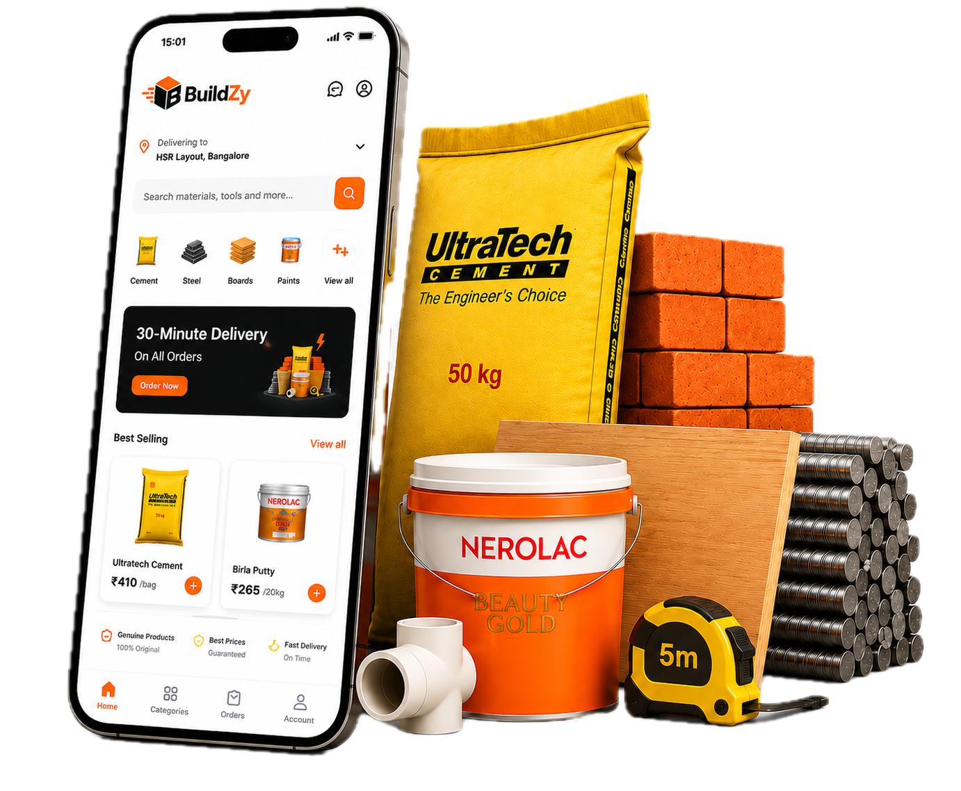 BuildZy App & Building Materials Mockup
